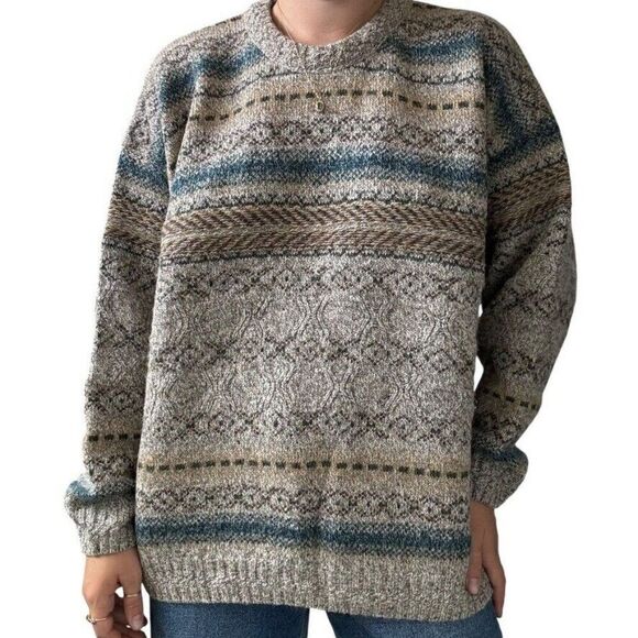 Vintage 1990s P.G. Field Mens 100% Wool Striped Chunky Sweater Sz L - Picture 4 of 7